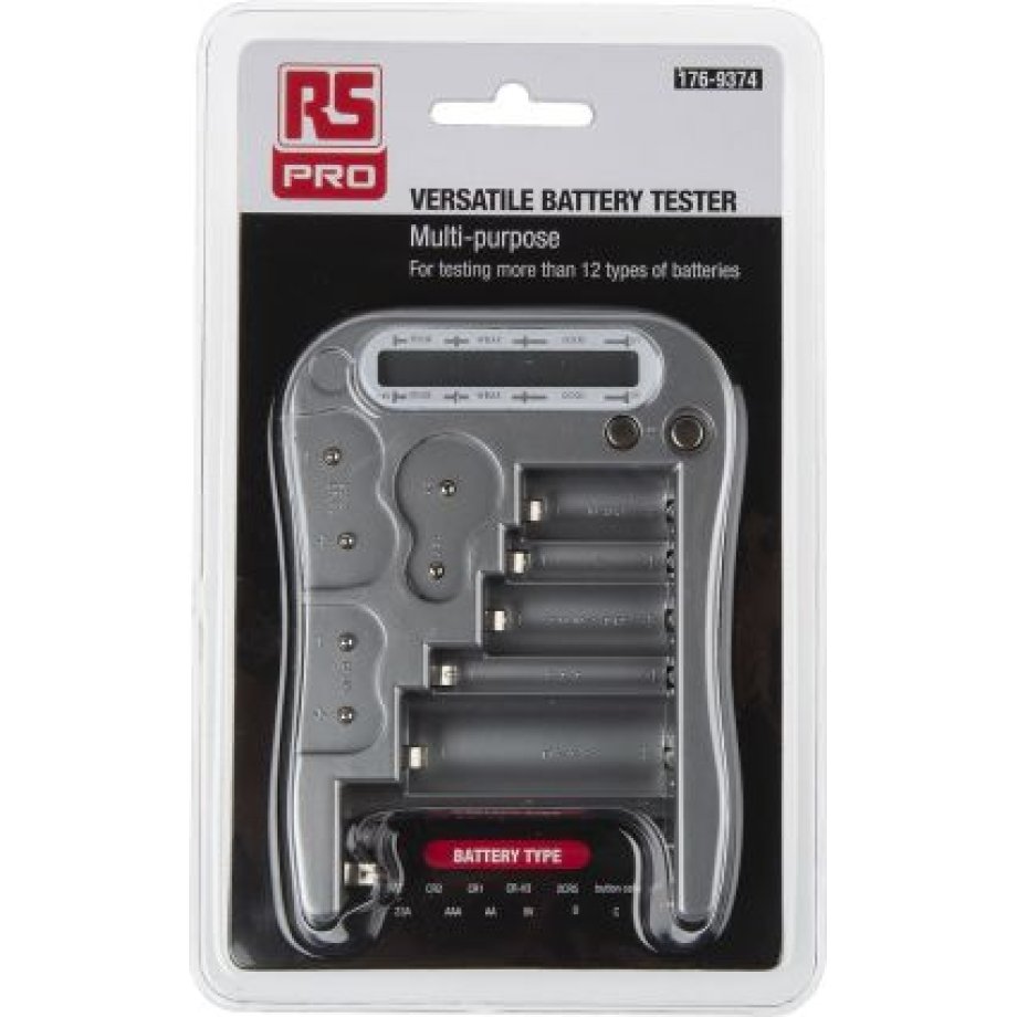 RS PRO Battery Tester 2CR5, 9V, AA, AAA, C, CR123A, CR2, CRP2, CRV3, D